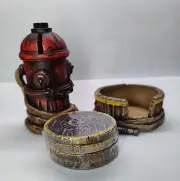 Fire Department Coasters Set of 4 With Fire Hydrant Bank Resin Figurine