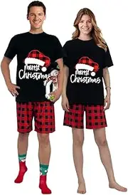 [iHapHap] Couple Christmas Matching Pajamas Set Short Sleeves and Shorts for Couples Plus Size Matching Pajamas Sets
