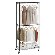 Heavy Duty Garment Rack with Double Hanging Rods & Adjustable Storage
