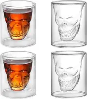 [DAWRIS] Crystal Skull Shot Glasses Set of 4, Double Layer Skull Glass 150ML Funny Crystal Drinking Cup for Whiskey, Beer, Wine, Cocktail, Vodka, Tequila