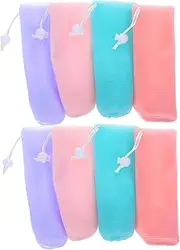 HAPINARY Convenient Soap Scrubber Pouch 8pcs Exfoliating Soap Bag for Shampoo Bar Face Body Cleansing