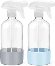 Bontip Glass Spray Bottle with Silicone Sleeve Protection, Empty Clear Bottle Set for Non-toxic Window Cleaners Aromatherapy Facial Hydration Watering Flowers Hair Care (2 Pack/16 oz)