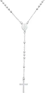 [Bling Jewelry] Religious Christian Dainty 2MM Round Ball Beaded Link Heart Holy Mother Virgin Mary Delicate Simple Cross Prayer Rosary Rosario Chain For Women Teen Silver Tone Stainless Steel