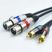 Mugteeve Dual XLR Female to Dual RCA Male Phono Cable Adapter, 5Feet Balanced 3pin XLRF to Unbalanced RCA Speaker Cable, Gold Plated, OFC Shielded, Noise-Free, for Mixer, Subwoofer, Amplifier
