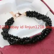 New 2x4mm Black 2Row Faceted Agate Onyx Gemstone Beads Bracelet Bangle 7.5''