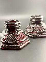 Vintage Avon Cape Cod Red Glass Candle Holders With Box Set of 2 Goth Ornate