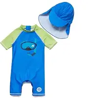 [ADAVERANO] Baby Boys' Sunsuits UV50+ Swimwear One Piece with Short Sleeves with Sun Hat