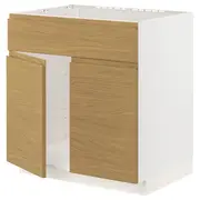 METOD base cabinet f sink w 2 doors/front, white/Voxtorp oak effect, 80x60x80 cm