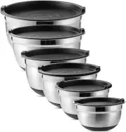 Mixing Bowls with Airtight Lids - 12 Piece Stainless Steel Metal Nesting Storage