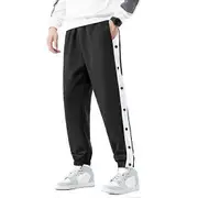 Men Sport Pants Side Button Closure Loose Straight Wide Leg Elastic Waist Soft Breathable Solid Color Gym Traning Jogging Sweatpants Long Trousers ...