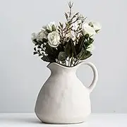 White Pitcher Vase for Flowers,Vintage Farmhouse Pitcher Vase for Decor,White Ceramic Vase with Handle for Table Centerpieces,Rustic Ceramic Pitcher for Shelf Decor,Living Room Decor,Gift,A