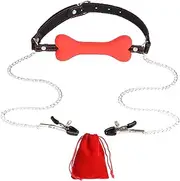 Adult Mouth Plug Silicone Bone Mouth Gag Nipple Clamps Clip Breast Clamp Restraint Sex Ball Gag Sex BDSM Toy For Fetish Lover Red