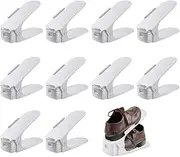 Shoe Slots Organizer Adjustable Shoe Stacker Storage Space Saver 4 Level Double Plastic Shoe Rack Living Room Shoe Storage Cabinet Rack Holder (White)
