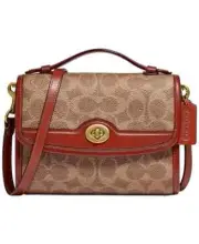 Coach Brass/Tan/Rust Kip Turnlock Signature Canvas/Calf Leather Crossbody -C4204