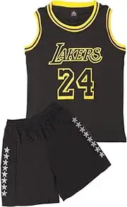 [DaceStar] Kids Basketball Kit, 2-Piece #24 Sleeveless Kids Basketball Jersey and Shorts, Boys Girls Basketball Kit, Pop Basketball Jersey Kit Gifts for 4 5 6 7 8 10 12 14 Years Old, Black-2, 8-10 Years