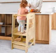 Kitchen Buddy Kids Step Ladder Stool Toddler Learning Tower Safety Bar Helper