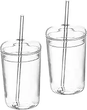 OFFSCH Ribbed Glassware Sippy Cup Straw Glass Cup for Boys and Girls Large Capacity Juice Mug Portable