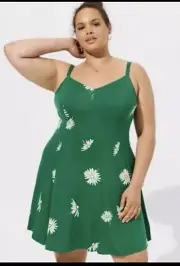 Torrid Women’s Plus Size 0 Green & White Mini Super Soft Tank Dress NWT