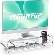 MOUNTUP Large Acrylic Monitor Stand Riser, 20 inch Acrylic Monitor Stand, 2-Tier Clear Monitor Stand Riser, Premium Acrylic Monitor Stand for Desk with Keyboard Storage, Clear Acrylic Laptop Stand with Built-in Phone Holder