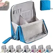 Multi-Purpose Large Capacity Oxford Cloth Standing Makeup Bag,Waterproof Makeup Organizer with Multiple Compartments, Upright Design for Cosmetics & Stationery Storage (Blue)