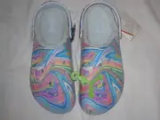 New Crocs Shoes Mens 13 Baya Lined Fuzz Strap Clogs Mineral Blue Multi Slip On