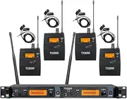 OPQRST Wireless in Ear Monitor System UHF 4 Bodypacks JX2050 Recording Headphone Studio Monitor Transmitter 2 Channel Frequency Monitoring Type for Stage Church Band Musicians School