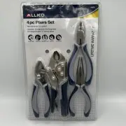 Allied 4pc Pliers 6” Slip Joint, 6”Long Nose, 6”Diagonal, 7” Locking Non-Slip