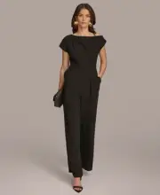 Donn Karan Women's Hardware-Trim Asymmetric-Neck Jumpsuit Black Size 16 $169