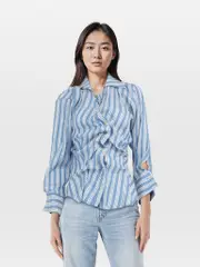 Blue Silk Drunken Striped Shirt