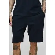 Mens Navy Tall Regular Fit Interlock Shorts