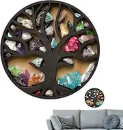 [Dulcis] Crystal Display Shelf for Wall - Crystal Holder Tree of Life Stand for Meditation, Yoga, Round Floating Wooden Wall Shelves Crystal Holder, Abstract Wall Decor