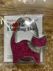 Pink Glitter Cat Foldable Handbag Hook Purse Hook Silver