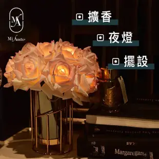 【愛莯】15朵玫瑰花LED夜燈螺旋玻璃花瓶系列(香氛夜燈)