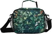 Insulated Lunch Box Plant Green Flower for Women Men - Ideal for Work, Picnics - Includes Adjustable Shoulder Strap