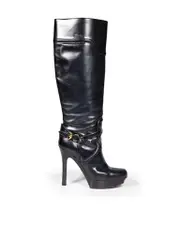 Black Buckled Platform Leather Boots