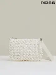 Reiss White Dani Faux-Pearl Raffia Shoulder Bag (AP8470) | $195