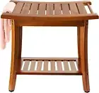 Utoplike Teak Shower Bench Seat with Handles, Portable Wooden Spa Bathing Stool