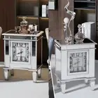 Enhance Spatial Modern Mirrored Side End Table With Clock Bedroom Nightstand Dec