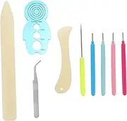 EXAOMBLE Complete Quilling Needle Pen Set 9pcs Slotted Quilling Tools Plastic Handle Stainless Steel Needle for DIY Handmade Projects Random