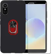 FZZSZS Case for ZTE Optus X Sight 3 (6.0") + Screen Protector Tempered Glass,Soft Gel TPU Silicone Protection Cover with Red Kickstand 360 Ring Holder Black Phone Case