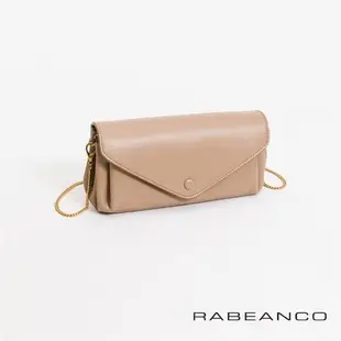 【RABEANCO】質感平滑牛皮手拿斜背鏈帶皮夾包(杏)