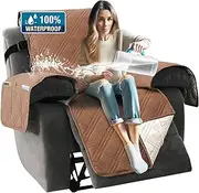 Smarcute 100% Waterproof Recliner Cover for Small Recliner, Pet Proof Couch Cover 1 Seater Recliner Chair Covers Couch Covers Furniture Protector with Elastic Straps (Recliner, Terracotta/Beige)