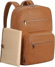 Diaper Bag Backpack, VASCHY Unisex Large Waterproof Vegan Leather Baby Nappy Bag with Changing Pad,Insulated Pockets,Padded Laptop Sleeve for for Mum,Dad,Travel,Business
