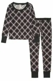 NEW Victorias Secret Thermal Long PJ Pajama Set Black Bias Plaid Regular NB28sz