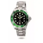 Invicta Men's Watch Stainless Steel Case Black Dial Green Bezel Automatic 3047