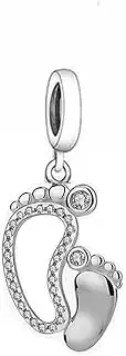 [Mon & Sons] Son Daughter Mom Mum Feet Foot Footprint Memorial Son Daughter Mother Charm Bead Pendant 925 Sterling Silver Dangle Compatible With Pandora Charm Bracelet, Metal