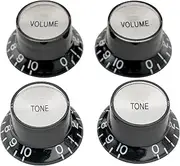 [Musiclily] Pro Metric Coarse 18-Spline Top Hat Bell Knobs Tone Volume Control Knobs for Epiphone LP SG Style Electric Guitar, Black with Silver Reflector (Set of 2T2V)