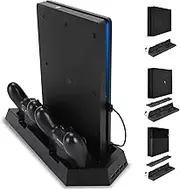 Multifunctional Cooling Dock Charging Station Stand with Cooling Fan for PlayStation 4/PS4 Slim/PS4 Pro, Vertical Stand with Dual PS4 Controller Charger Port and Charging Status (PS4/SliM/Pro 3 in 1)