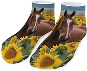 [QMNVBDS] Horse And Sunflower Socks Ankle Length Socks Casual Short Socks for Women Men Low Cut Sports Socks Running Socks No Show Socks Ankle Socks Athletic Socks Workout Socks, Style, One Size, Style