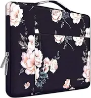 MOSISO Laptop Sleeve Compatible with MacBook Air/Pro, 13-13.3 inch Notebook, Compatible with MacBook Pro 14 inch 2023-2021 A2779 M2 A2442 M1,Polyester Multifunctional Briefcase Bag,Black Base Peony